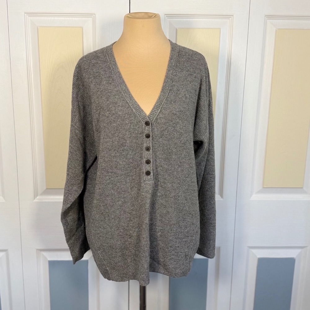 Madewell Henley Sweater Heather Grey Wool Alpaca Blend Waffle Knit NC737 Small